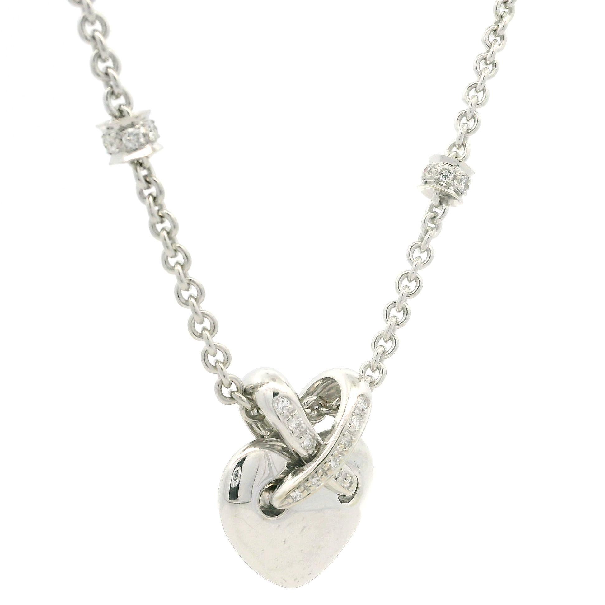 Chaumet 18k White Gold .50ctw Diamond Liens Heart Pendant Station Cable Necklace 4