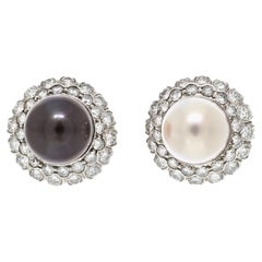 Chaumet 18k White Gold Bicolor Pearls Bombe and Diamond Clip-On Earrings