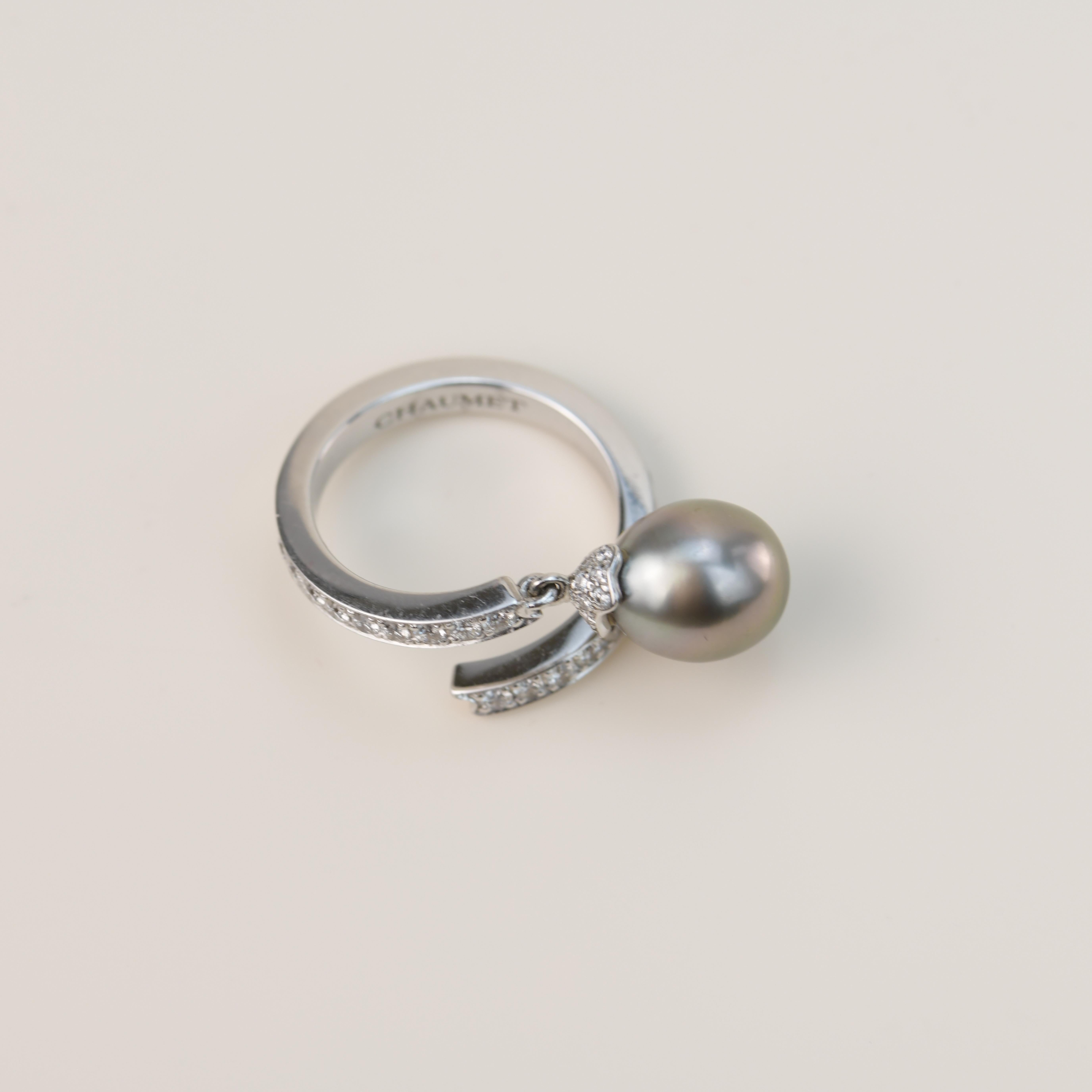 Chaumet 18k White Gold Black Pearl Diamond Ring 1