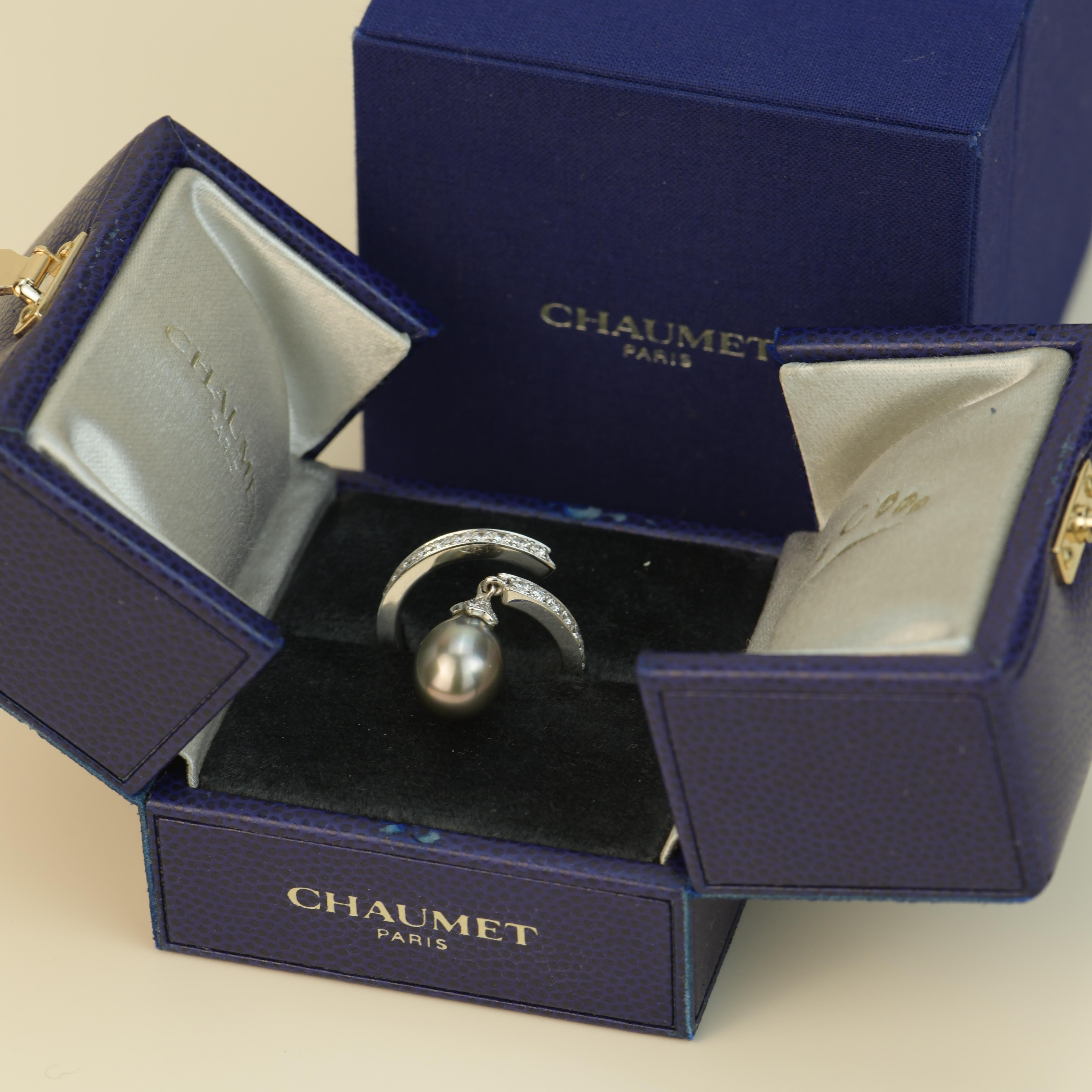 Chaumet 18k White Gold Black Pearl Diamond Ring 2