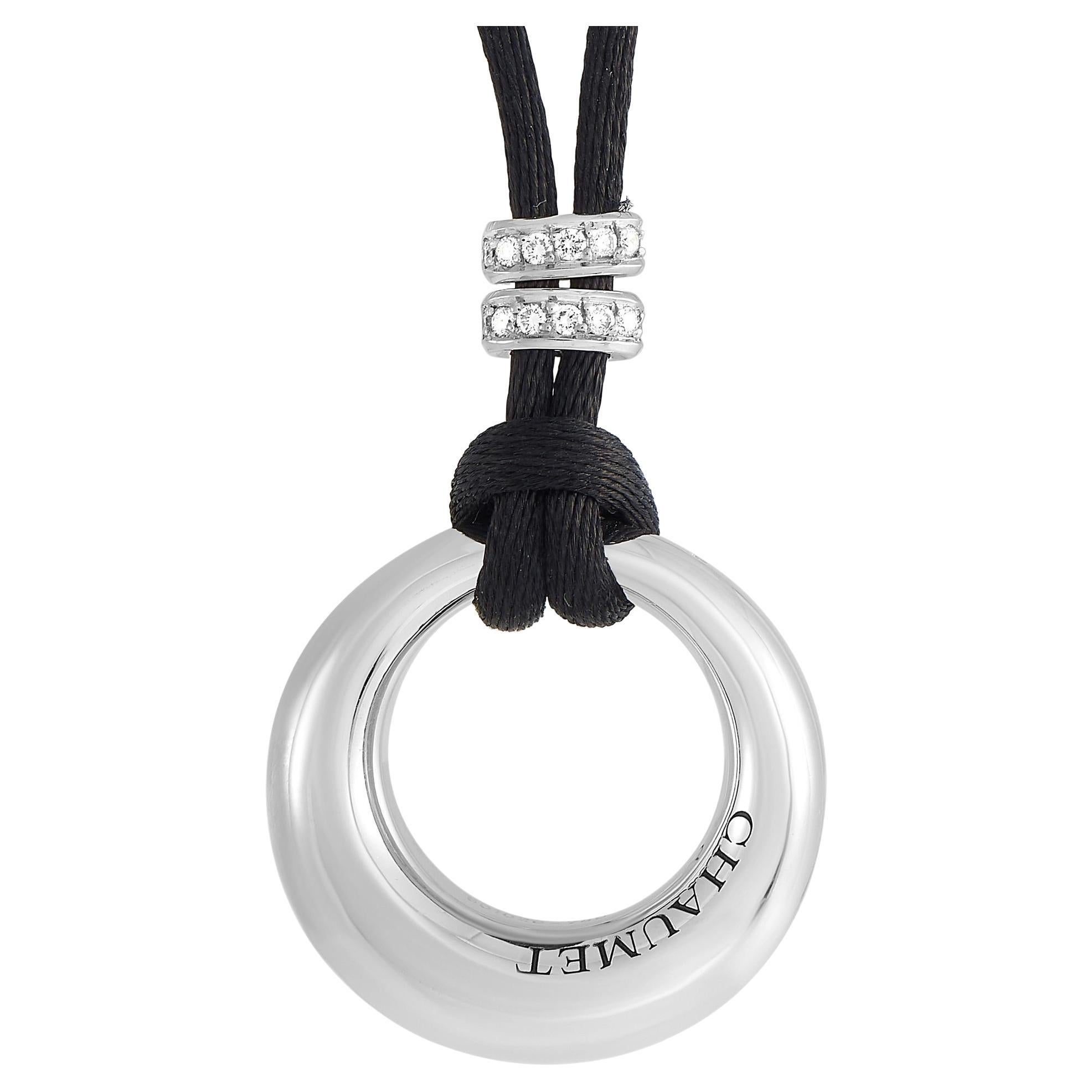 Chaumet 18K White Gold Diamond Circle Pendant Cord Necklace