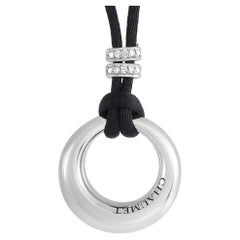 Chaumet 18K White Gold Diamond Circle Pendant Cord Necklace