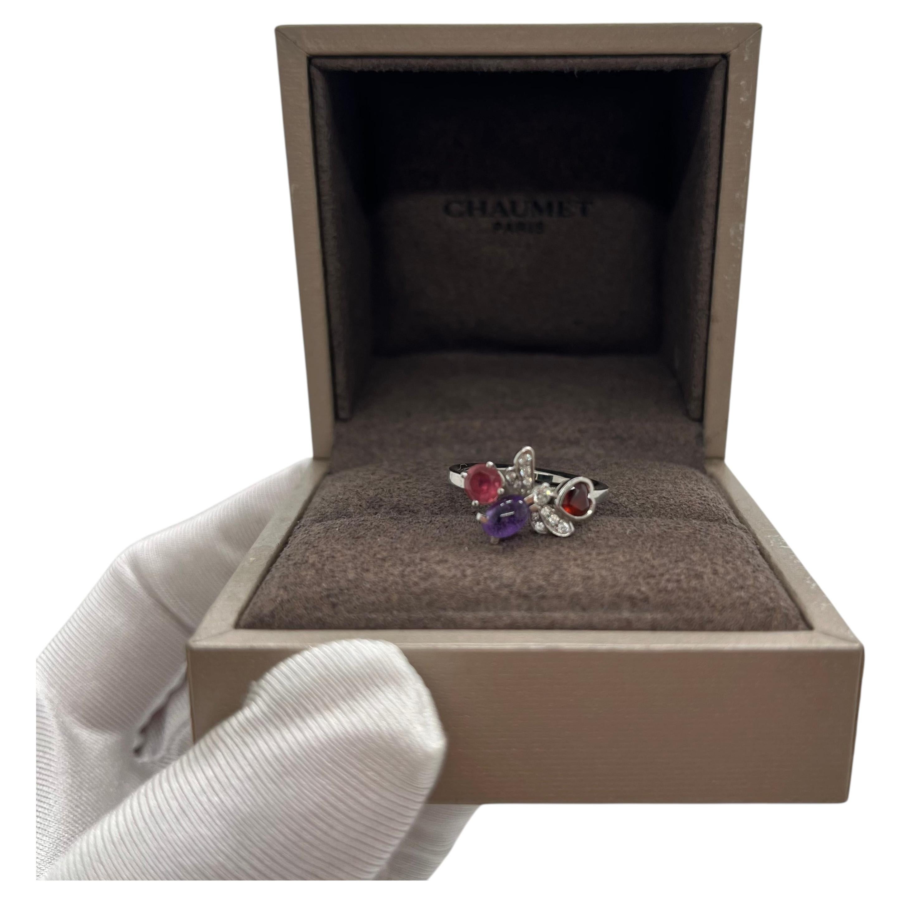Chaumet 18K White Gold Multi-Gemstone Diamond Ring For Sale