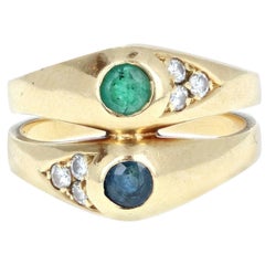 Chaumet 18 Karat Yellow Gold, Emerald, Sapphire and Diamond Ring 6.4g