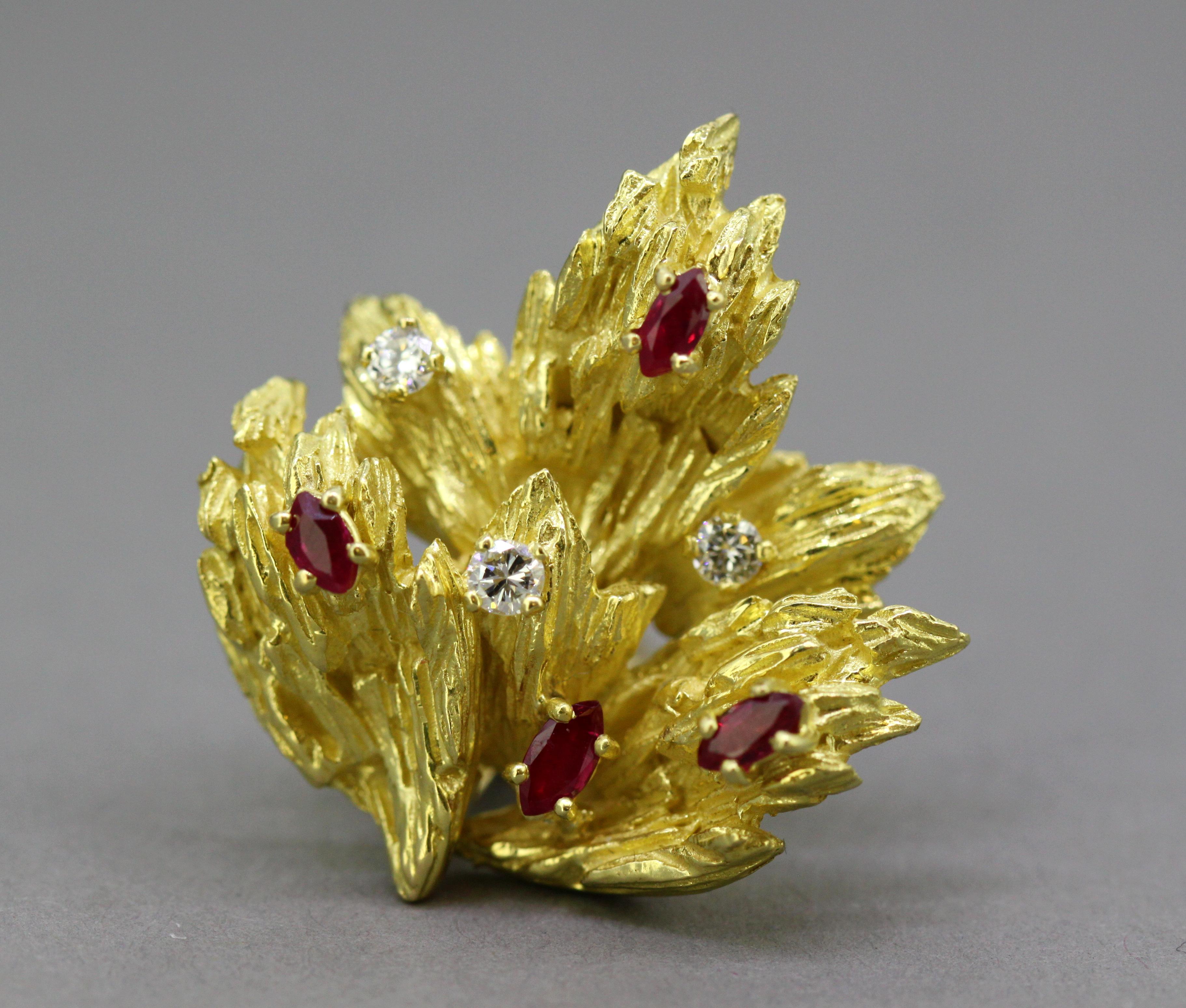 Women's Chaumet, 18 Karat Yellow Gold Ladies Clip-On Earrings with Rubies and Diamonds