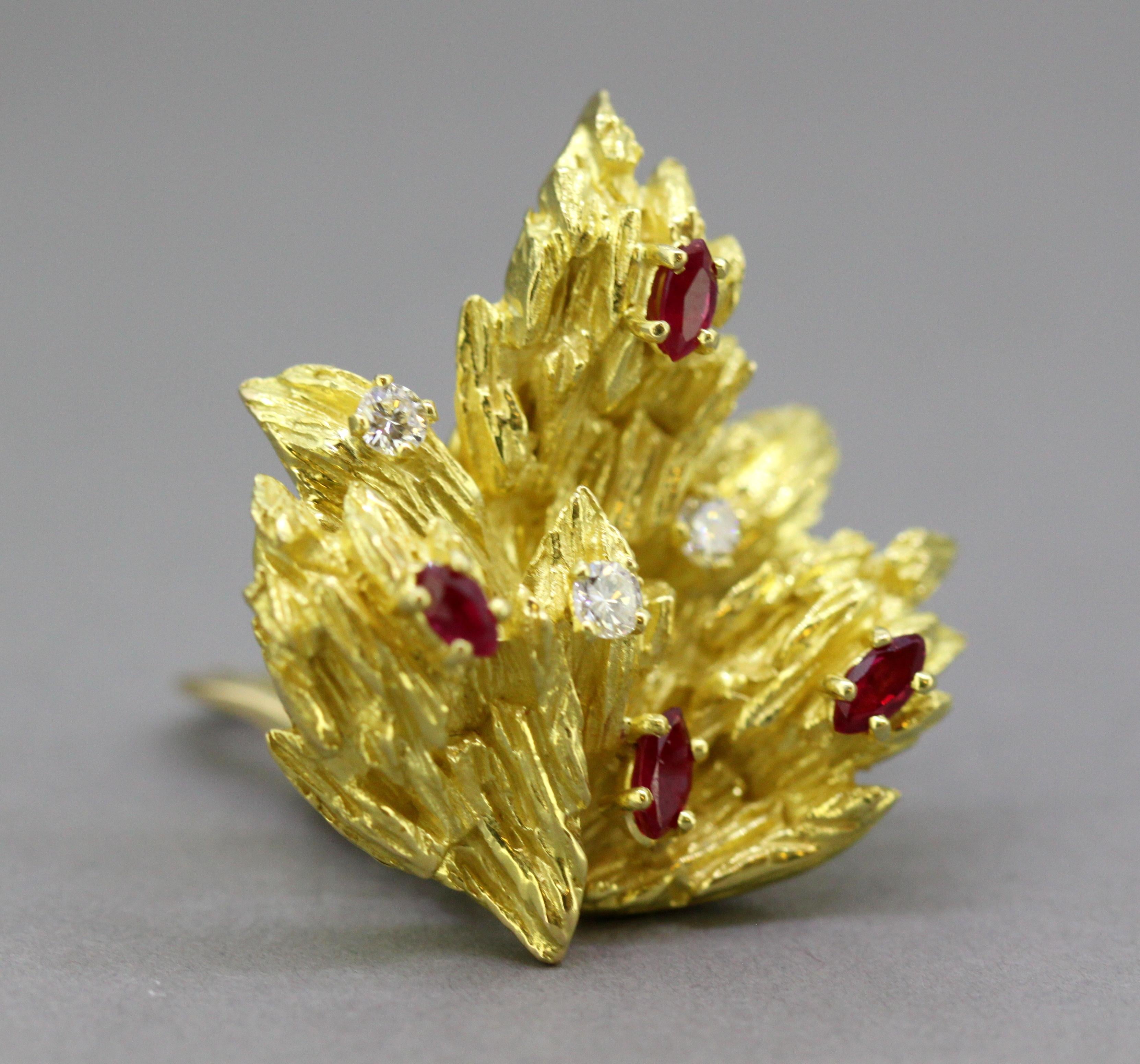 Chaumet, 18 Karat Yellow Gold Ladies Clip-On Earrings with Rubies and Diamonds 1