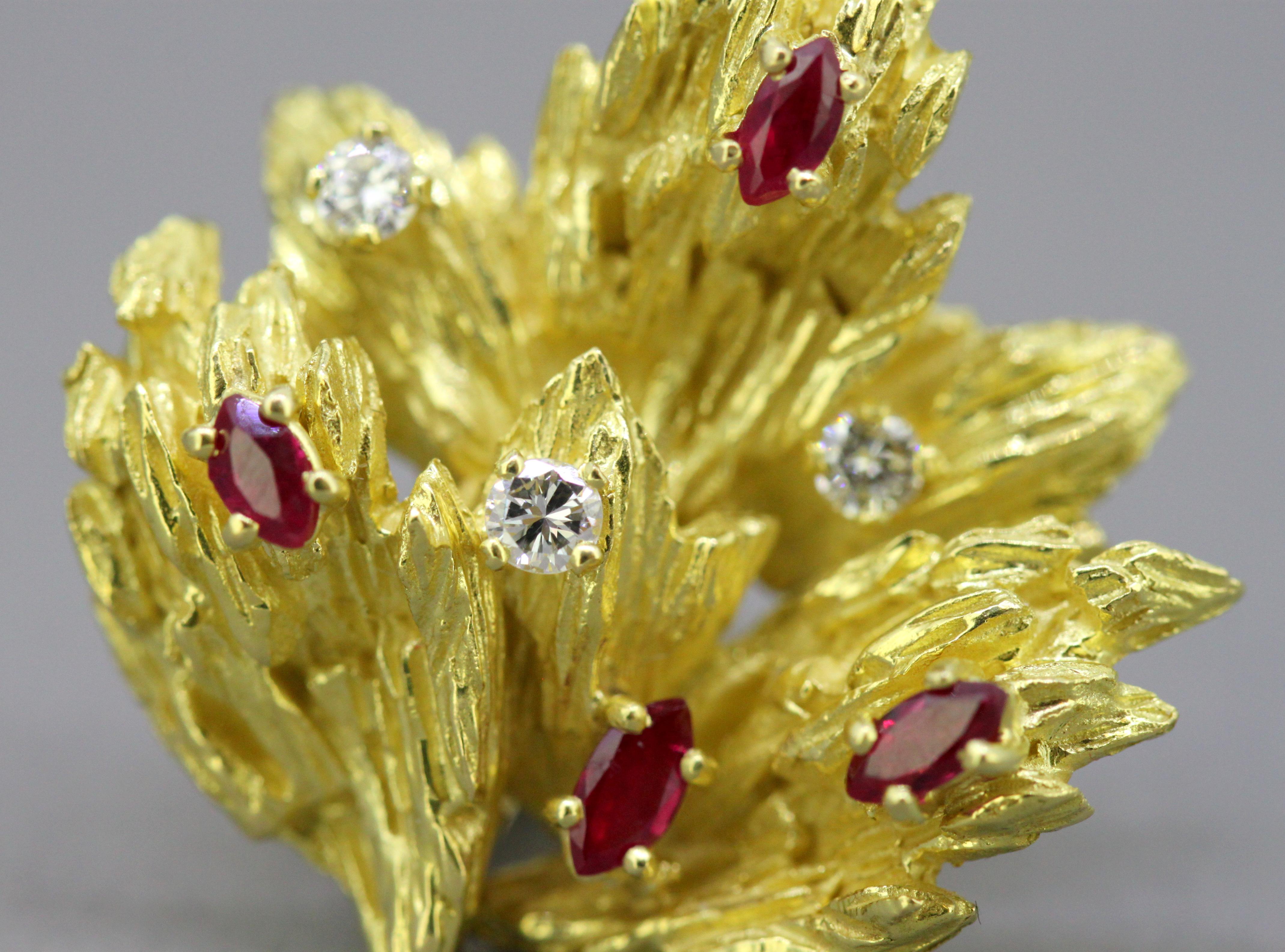 Chaumet, 18 Karat Yellow Gold Ladies Clip-On Earrings with Rubies and Diamonds 2