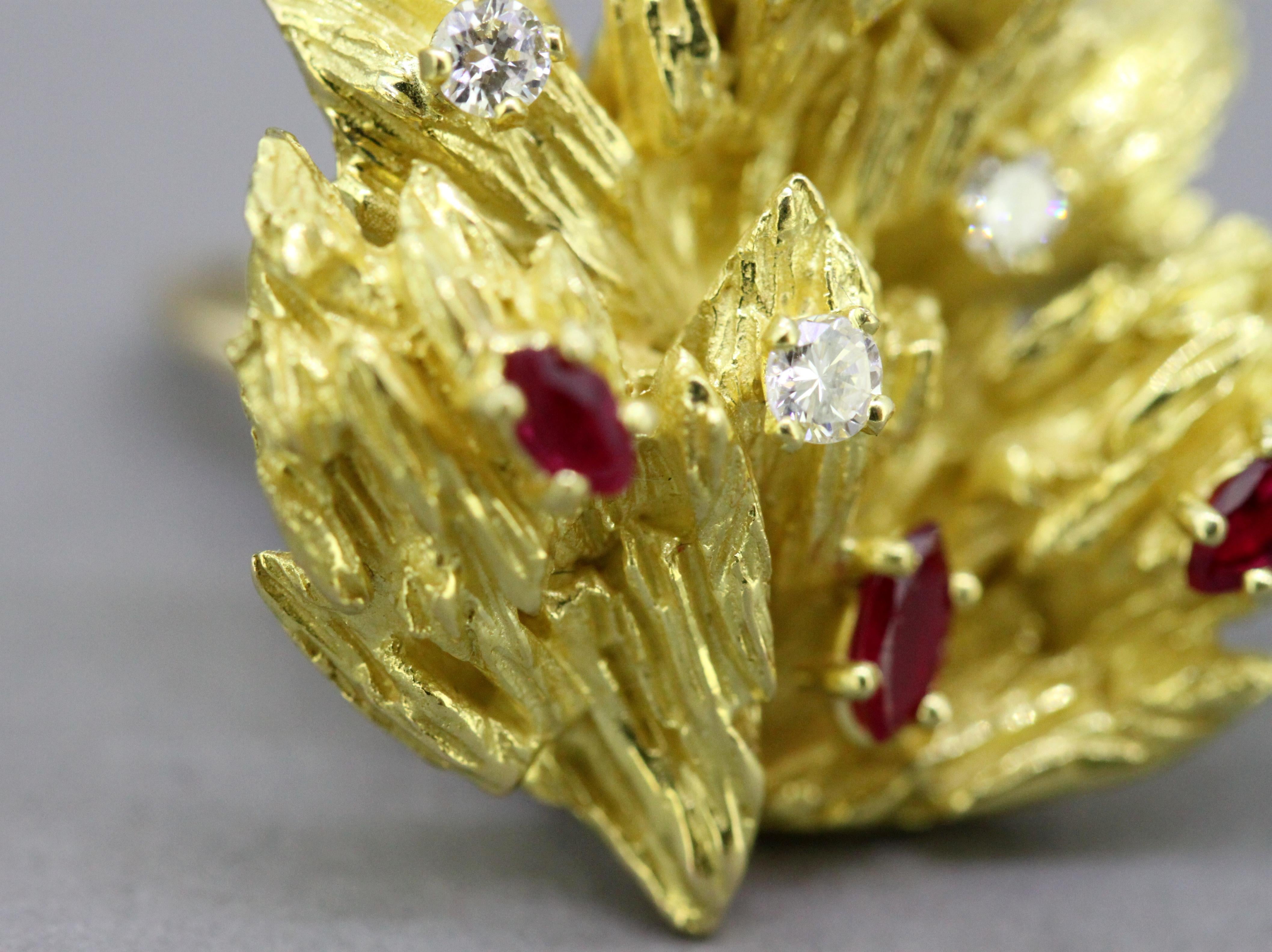 Chaumet, 18 Karat Yellow Gold Ladies Clip-On Earrings with Rubies and Diamonds 4