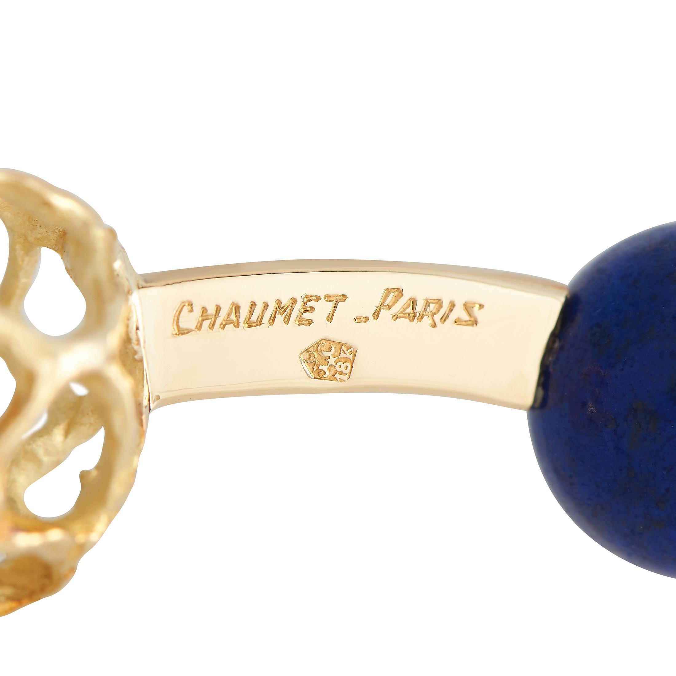 Round Cut Chaumet 18K Yellow Gold Lapis Lazuli Cufflinks