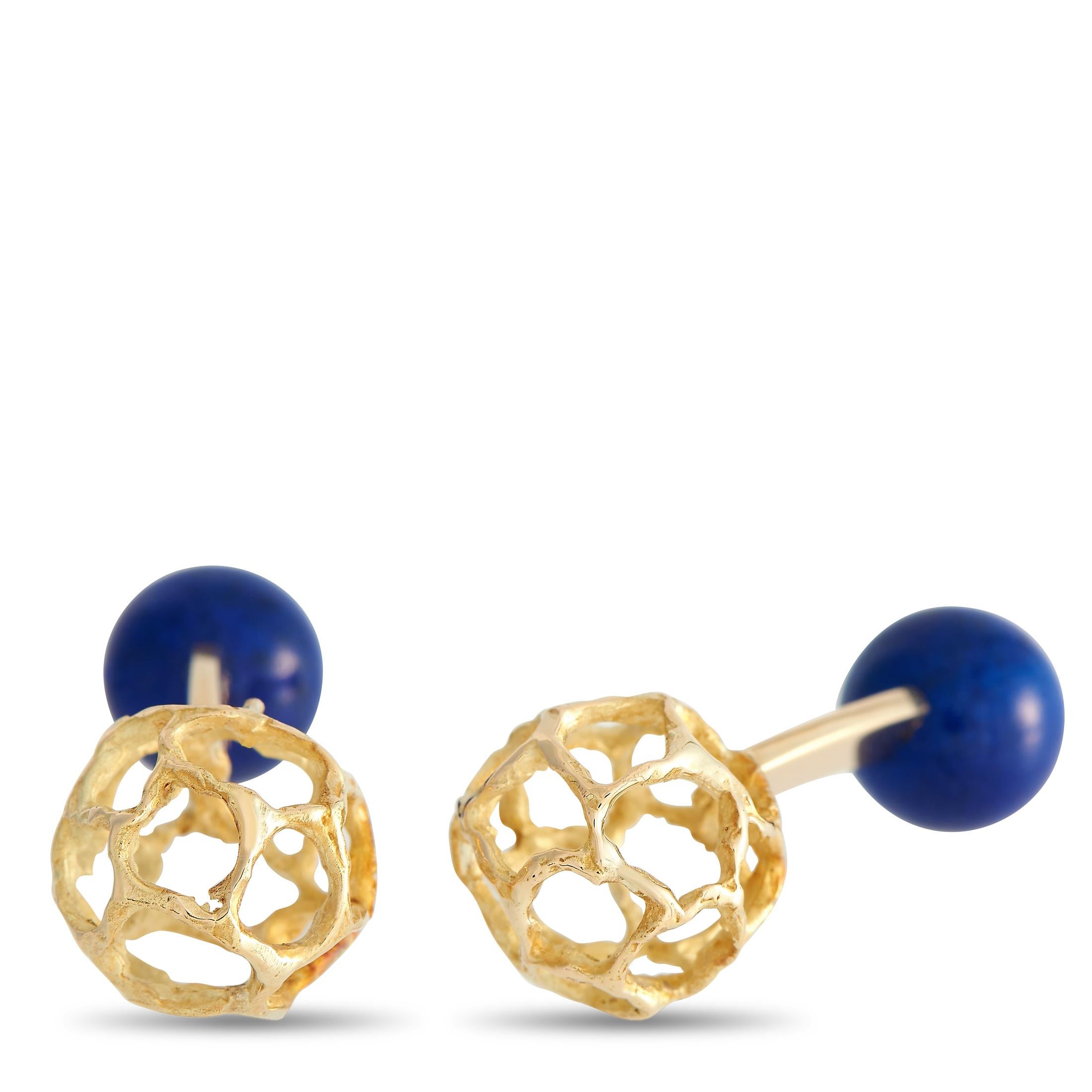 Chaumet 18K Yellow Gold Lapis Lazuli Cufflinks In Excellent Condition In Southampton, PA