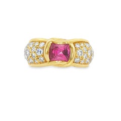Chaumet 18K Yellow Gold Pink Sapphire & Diamond Ring 1980s