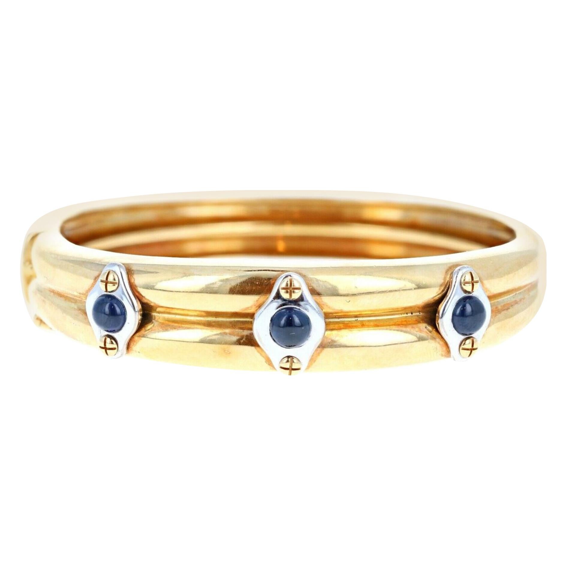 Chaumet 18k Yellow Gold, White Gold & Cabochon Sapphire Bangle 42.7g with Papers