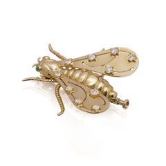 Broche Insecto Chaumet de oro de 18 quilates con diamantes y ojos de esmeralda
