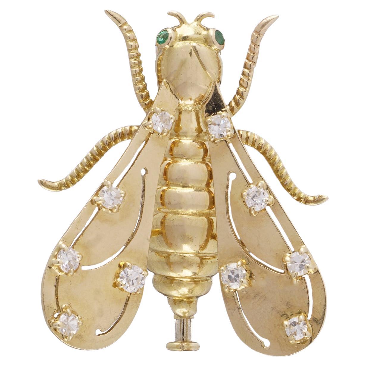 Chaumet 18kt Gold Insect Brooch with Diamonds and Emerald Eyes