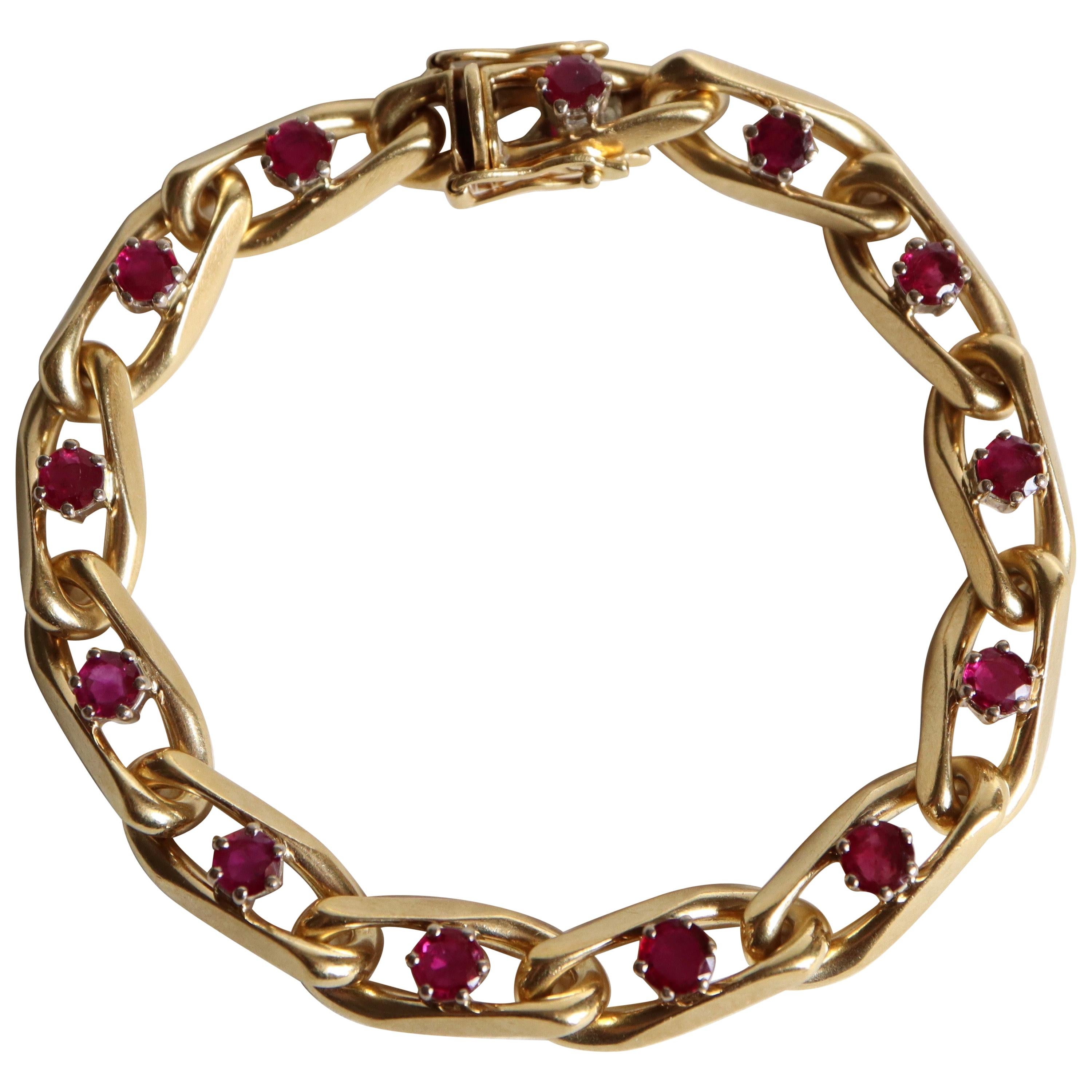 Chaumet 18 Karat Yellow Gold and Ruby Bracelet For Sale