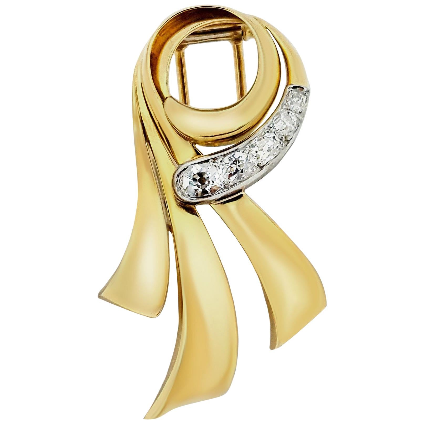 Chaumet 1950s Diamond Ribbon Brooch