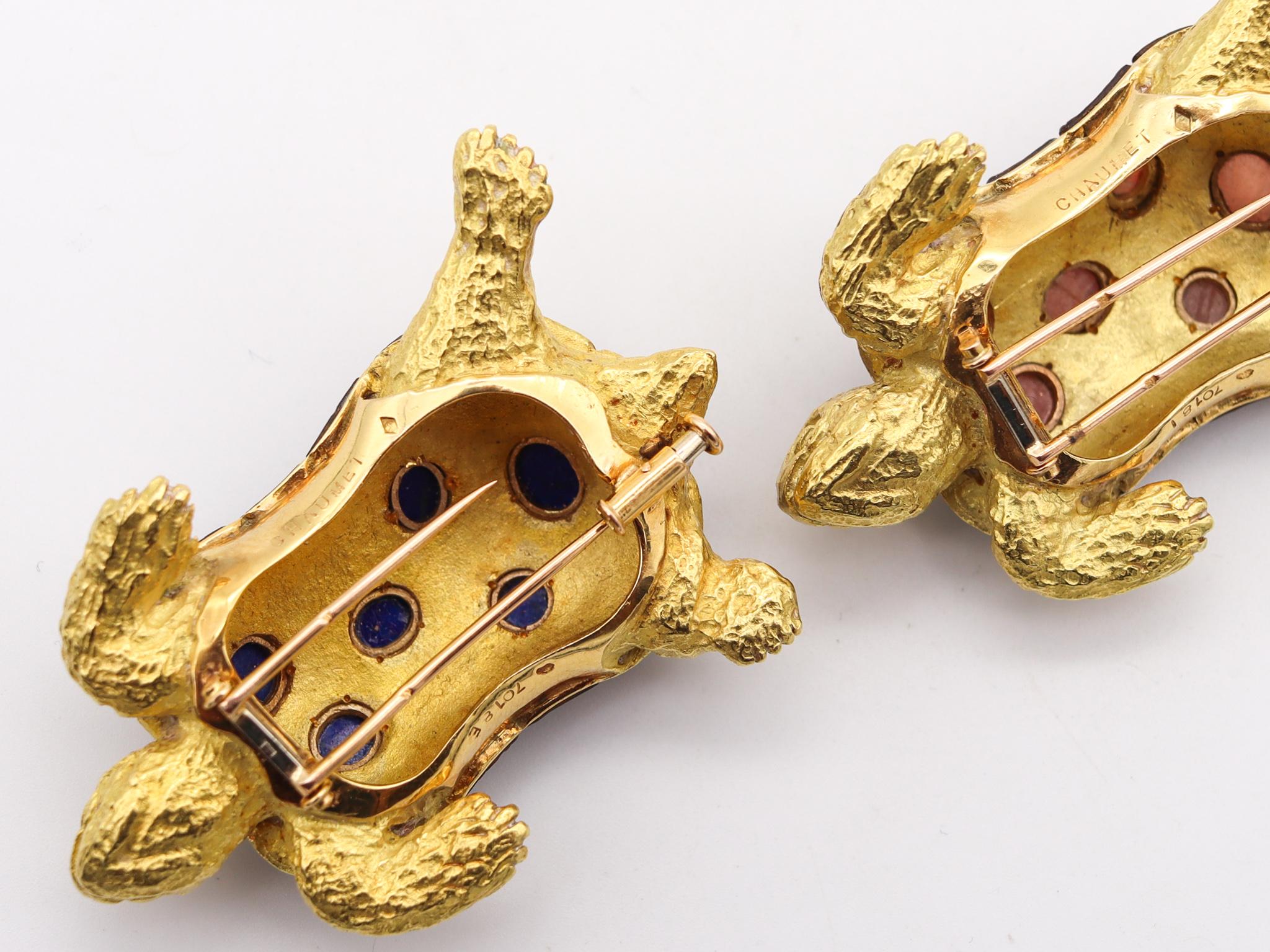 Chaumet 1960 Paris Pair Of Turtles Brooches 18Kt Gold 13.82 Cts Diamonds & Gems In Excellent Condition For Sale In Miami, FL