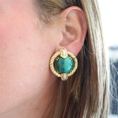 CHAUMET 1970 Paris Clips-On Earrings In 18Kt With 24.96 Cts Diamonds & Malachite