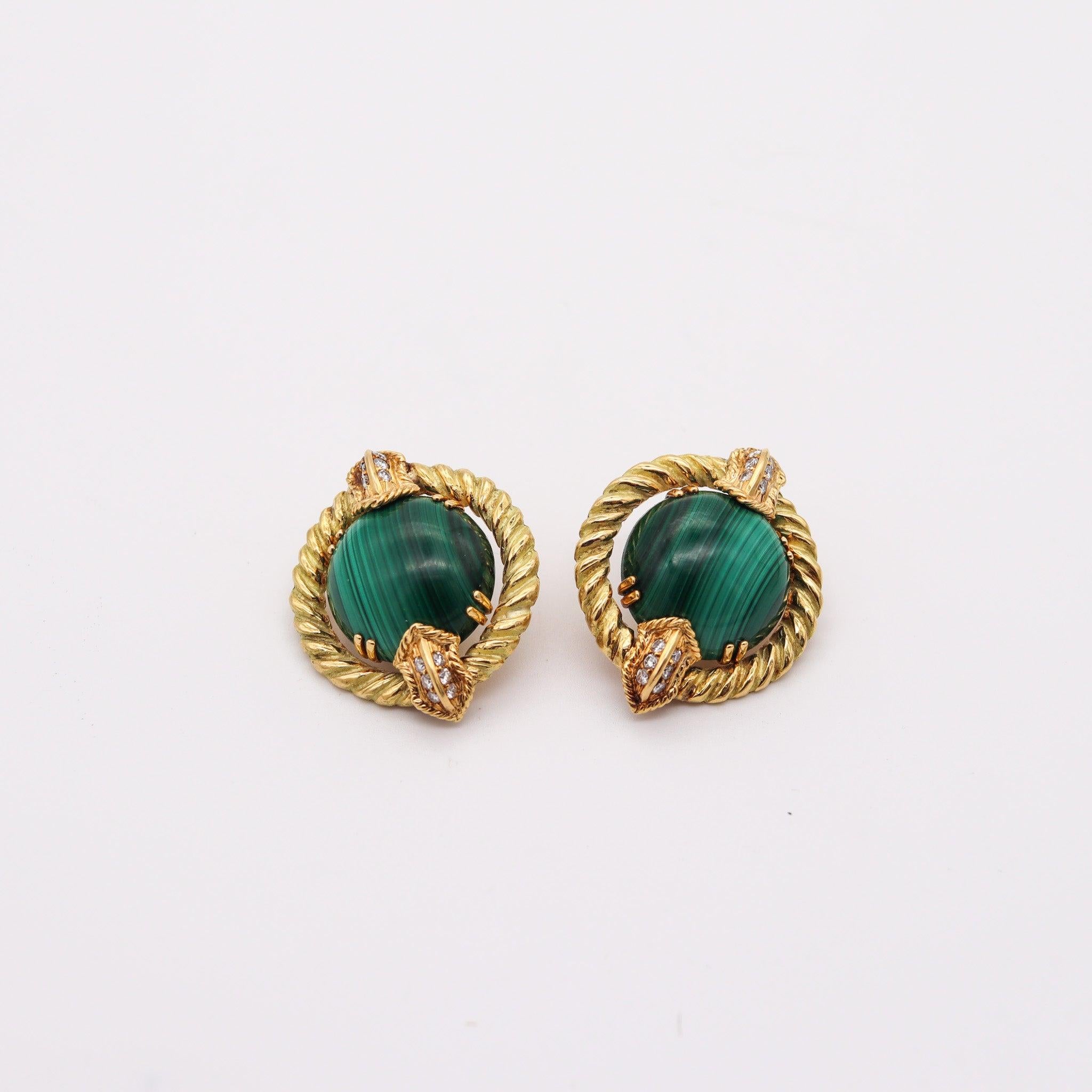 CHAUMET 1970 Paris Clips-Ohrringe in 18Kt mit 24,96 Karat Diamanten und Malachit (Modernistisch) im Angebot