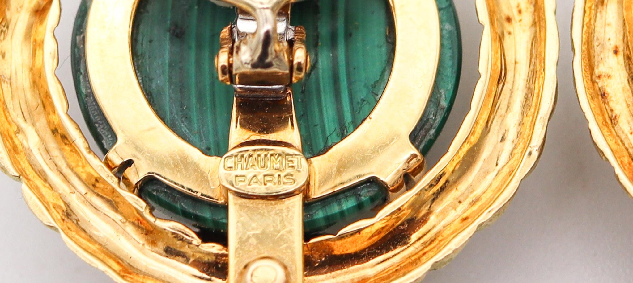 CHAUMET 1970 Paris Clips-Ohrringe in 18Kt mit 24,96 Karat Diamanten und Malachit Damen im Angebot