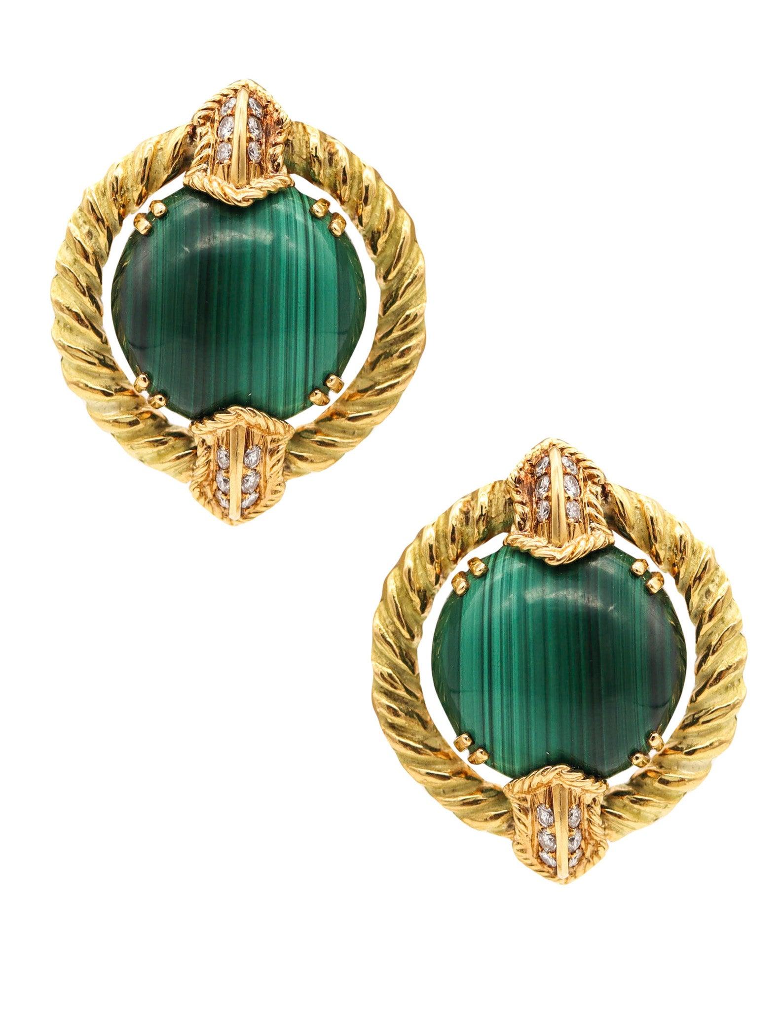 CHAUMET 1970 Paris Clips-Ohrringe in 18Kt mit 24,96 Karat Diamanten und Malachit im Angebot 2