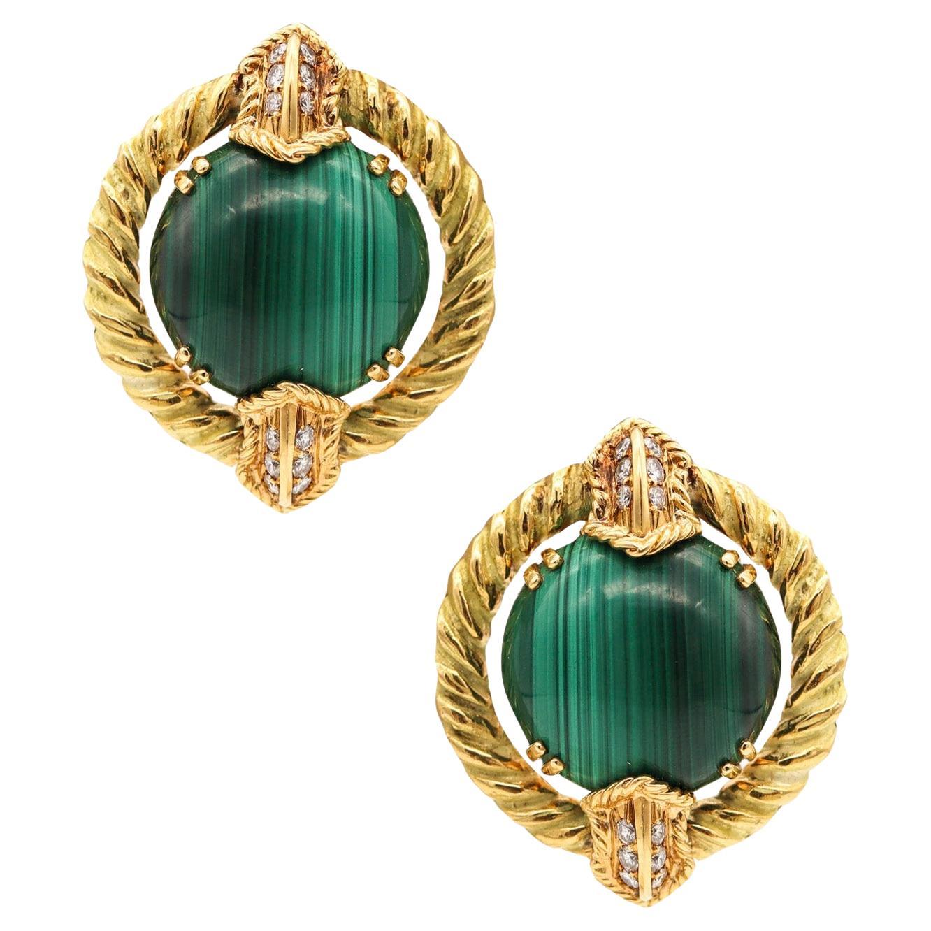 CHAUMET 1970 Paris Clips-On Earrings In 18Kt With 24.96 Cts Diamonds & Malachite