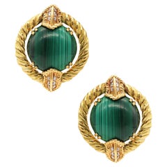 CHAUMET 1970 Paris Clips-On Earrings In 18Kt With 24.96 Cts Diamonds & Malachite