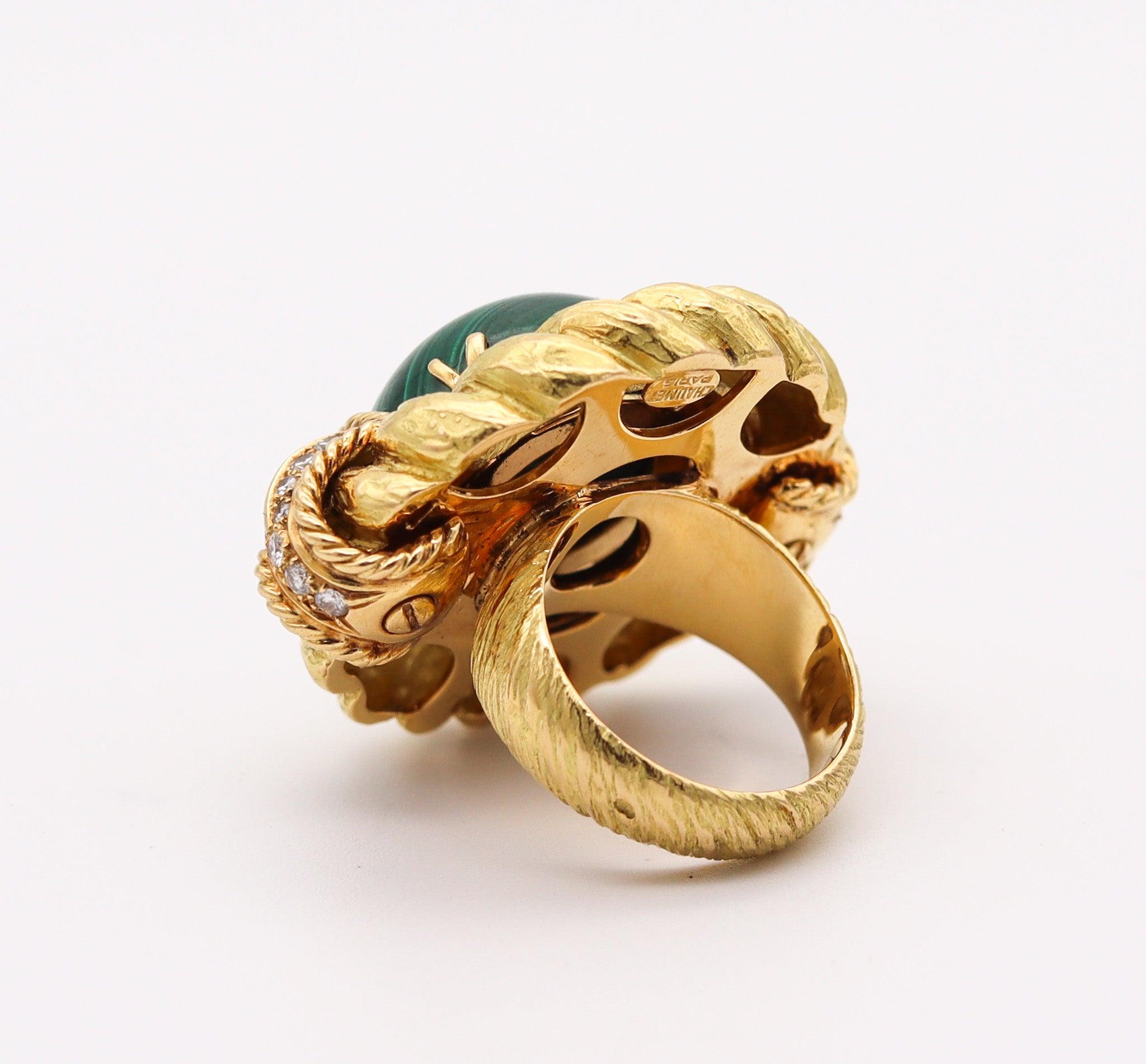 CHAUMET 1970 Paris Cocktail-Ring aus 18 Karat mit 15,70 Karat Diamanten und Malachit im Angebot 4