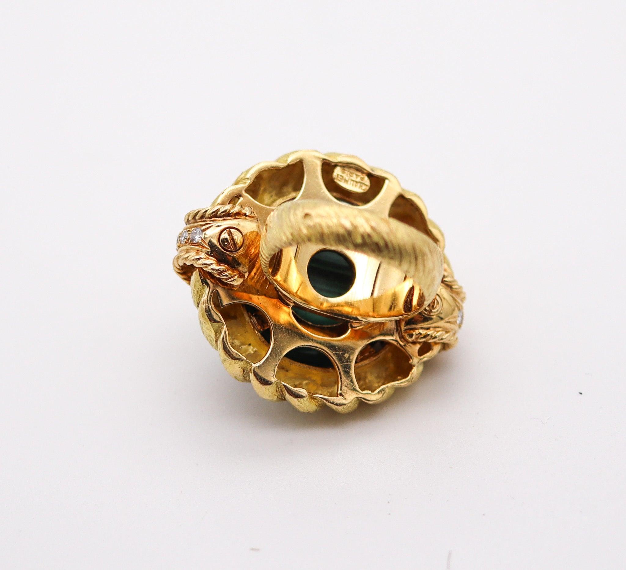 CHAUMET 1970 Paris Cocktail-Ring aus 18 Karat mit 15,70 Karat Diamanten und Malachit Damen im Angebot