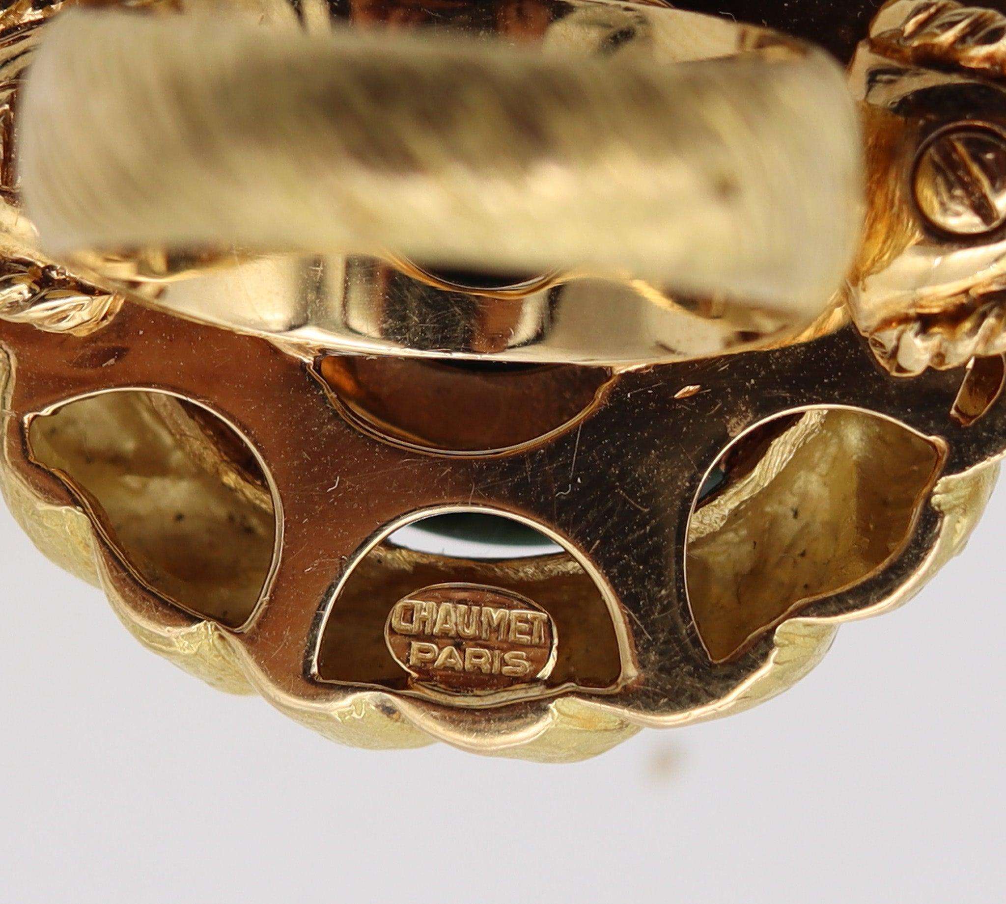 CHAUMET 1970 Paris Cocktail-Ring aus 18 Karat mit 15,70 Karat Diamanten und Malachit im Angebot 1