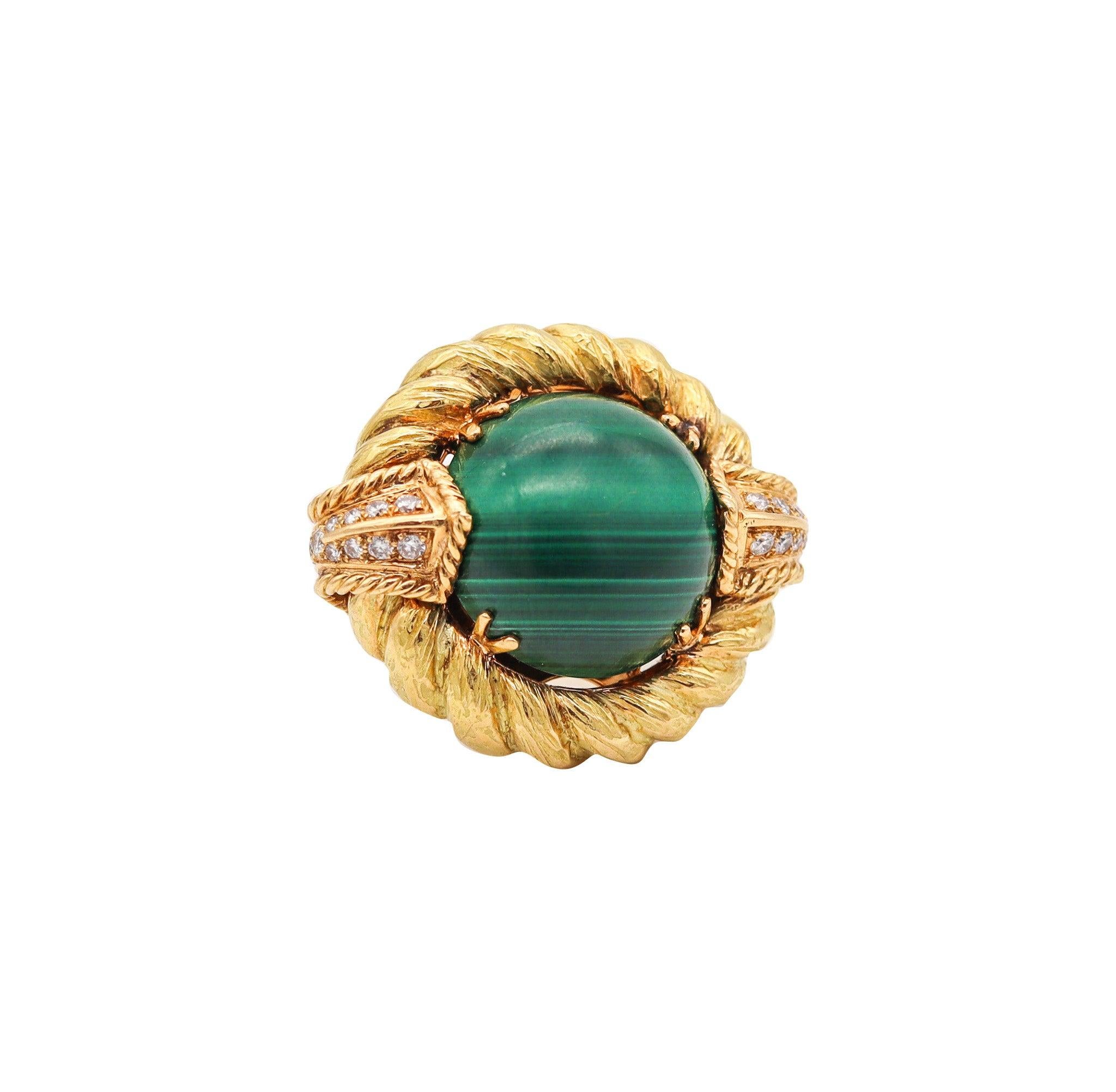 CHAUMET 1970 Paris Cocktail-Ring aus 18 Karat mit 15,70 Karat Diamanten und Malachit im Angebot 2