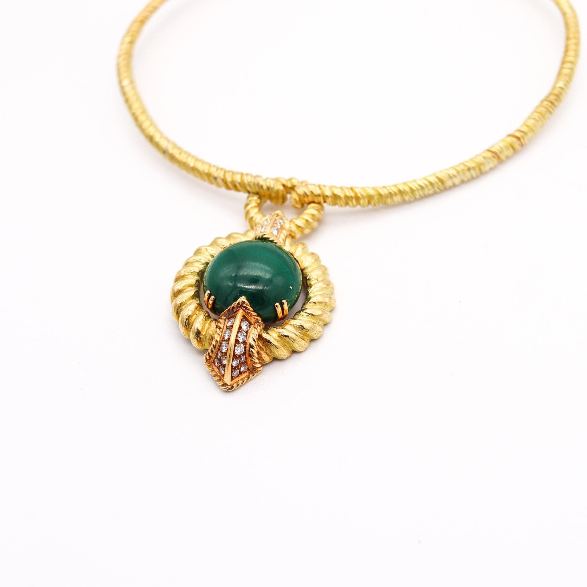 Modernist CHAUMET 1970 Paris Collar Necklace In 18Kt With 26.40 Cts Diamonds & Malachite