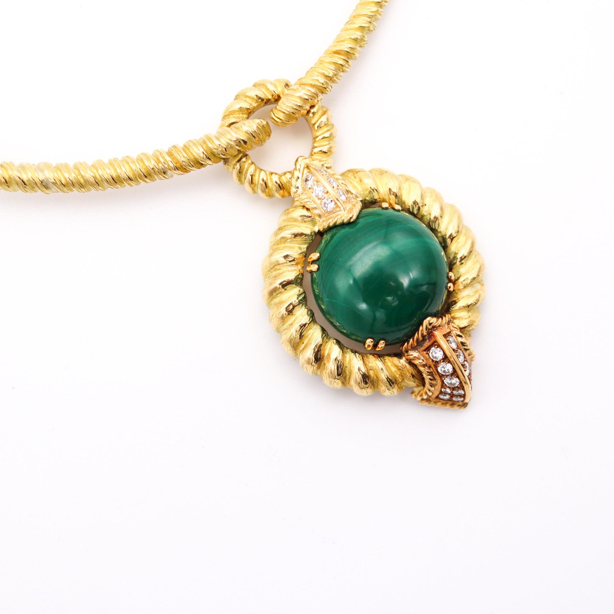 Cabochon CHAUMET 1970 Paris Collar Necklace In 18Kt With 26.40 Cts Diamonds & Malachite