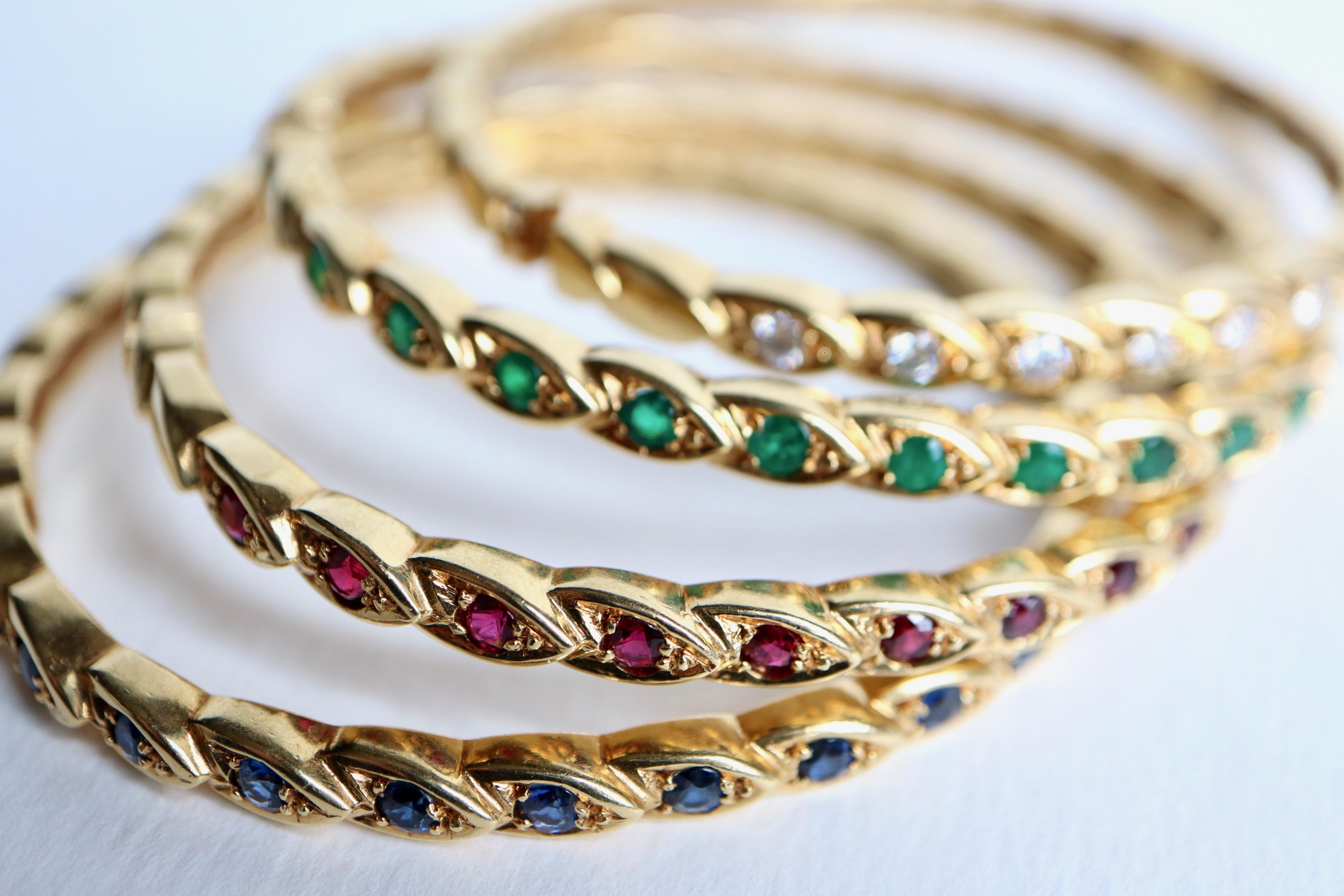 Chaumet 4 Rigid Bracelets in Yellow Gold and Precious Stones For Sale 2