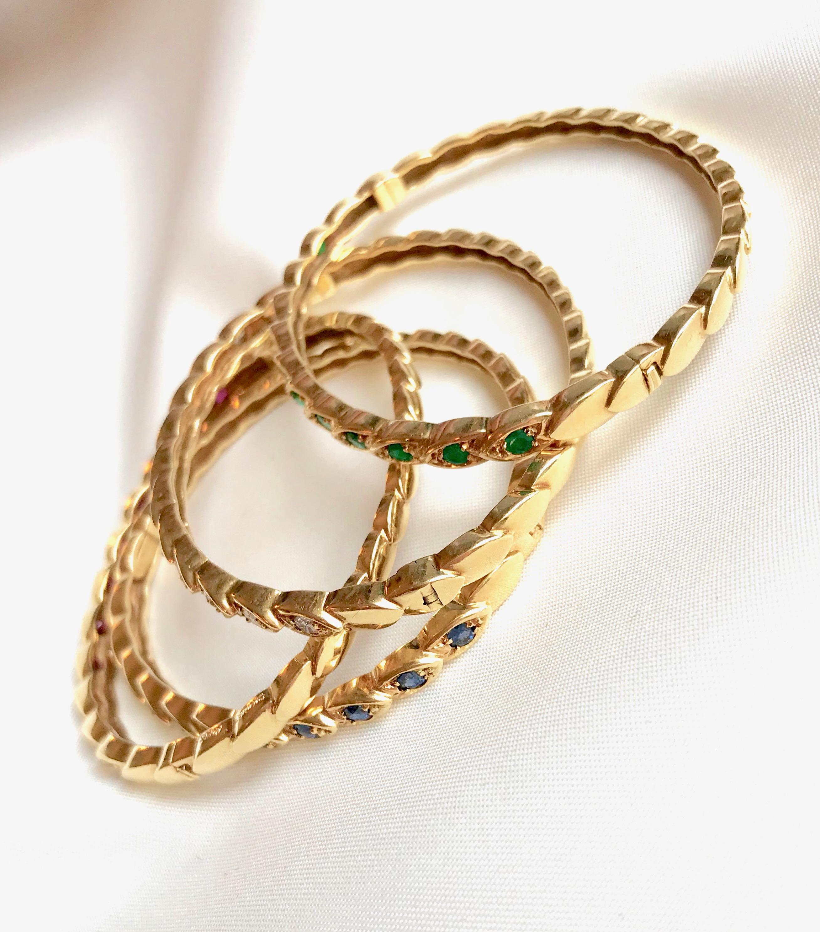 Chaumet 4 Rigid Bracelets in Yellow Gold and Precious Stones For Sale 3