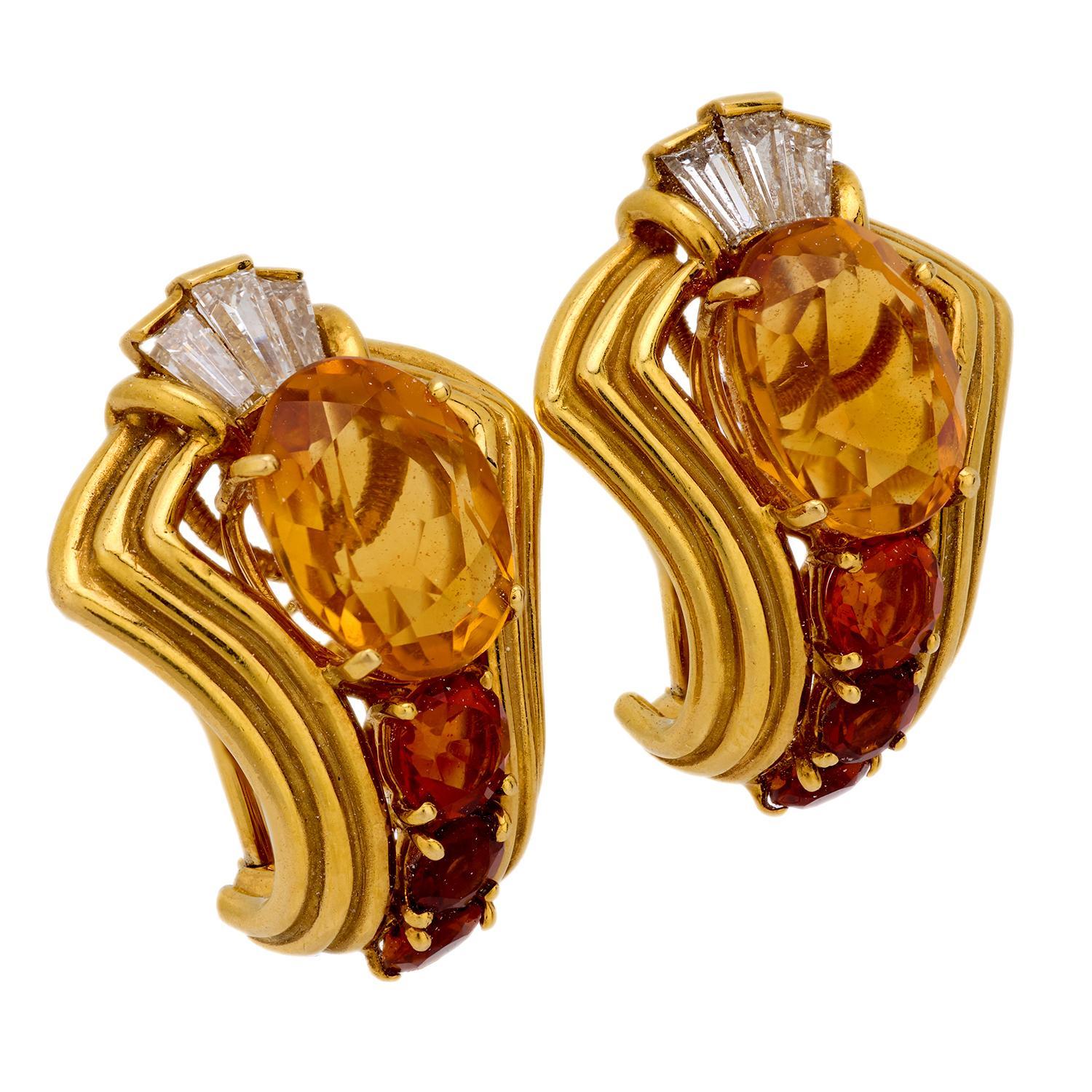 Moderne Chaumet, boucles d'oreilles en or jaune 18 carats, diamants et citrine, poids total de 8,80 carats en vente