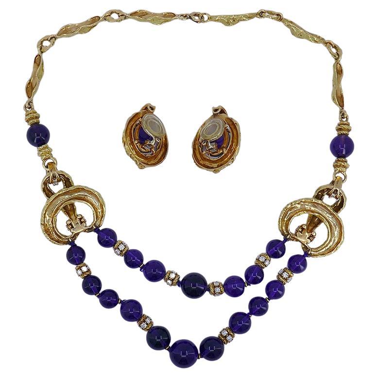 Chaumet Amethyst Diamond 18k Gold Vintage Set Estate Jewelry en vente 2
