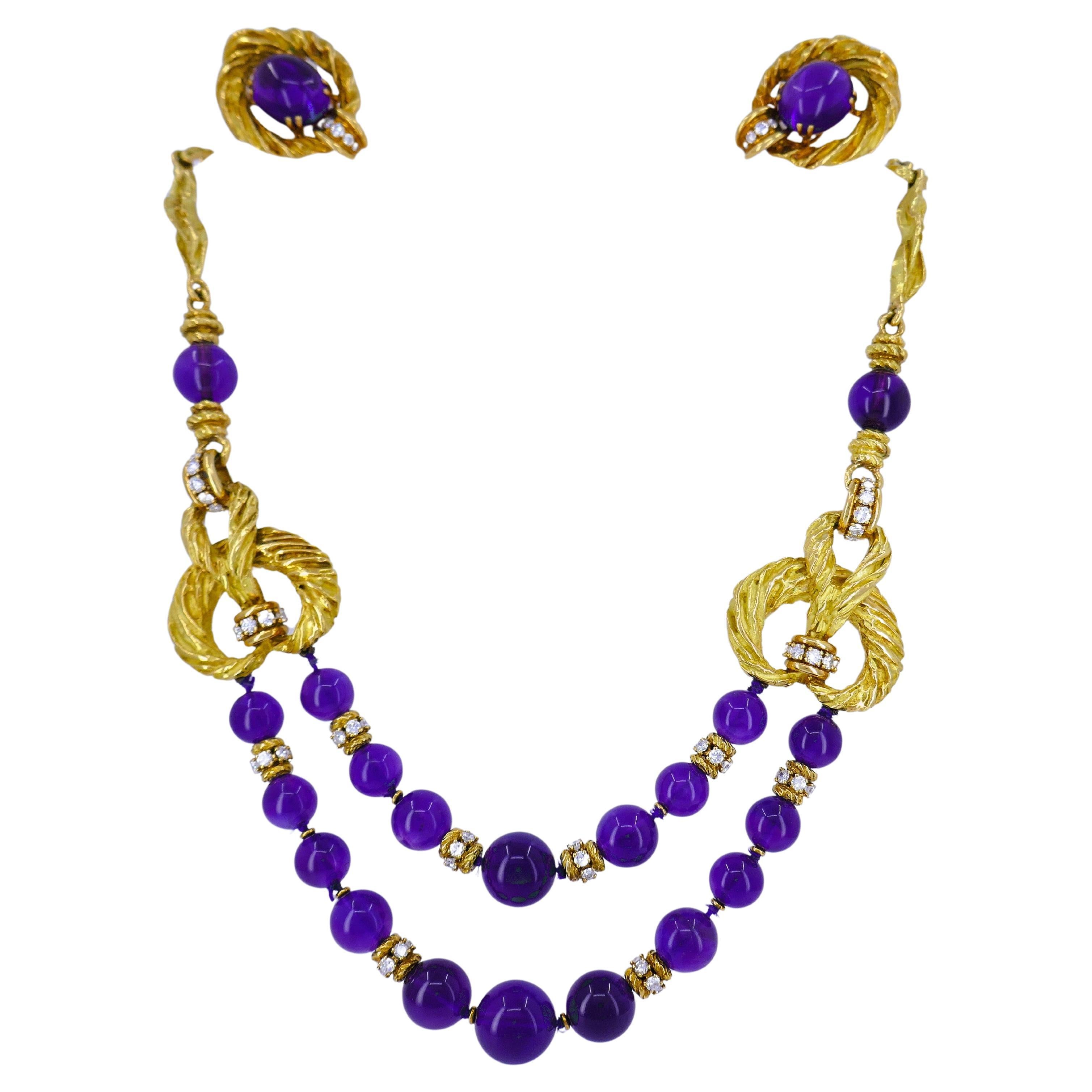 Chaumet Amethyst Diamond 18k Gold Vintage Set Estate Jewelry