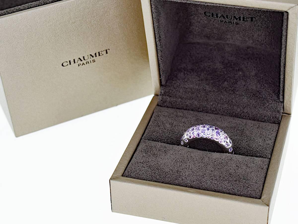 Chaumet Anneau Caviar Pink Sapphire 18 Karat White Gold Ring US 5.25 1