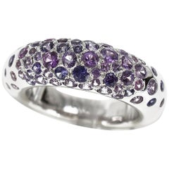 Chaumet Anneau Caviar Pink Sapphire 18 Karat White Gold Ring US 5.25