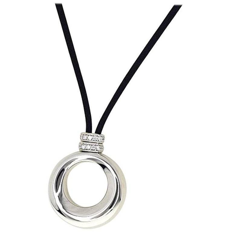 Chaumet Anneau Diamond 18 Karat White Gold Black Satin Cord Necklace