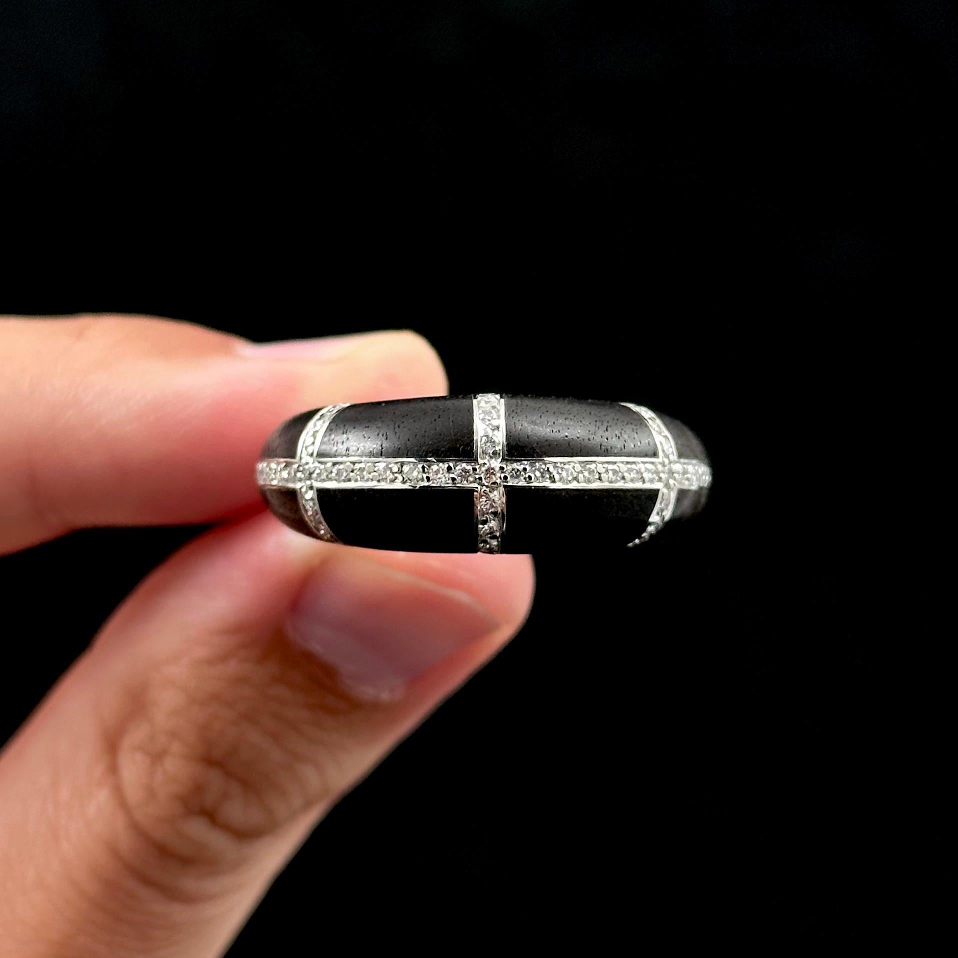 Chaumet Anneau Anillo de Cóctel Diamante Ébano Negro Oro Blanco 18K Francés Años 90 en venta 6