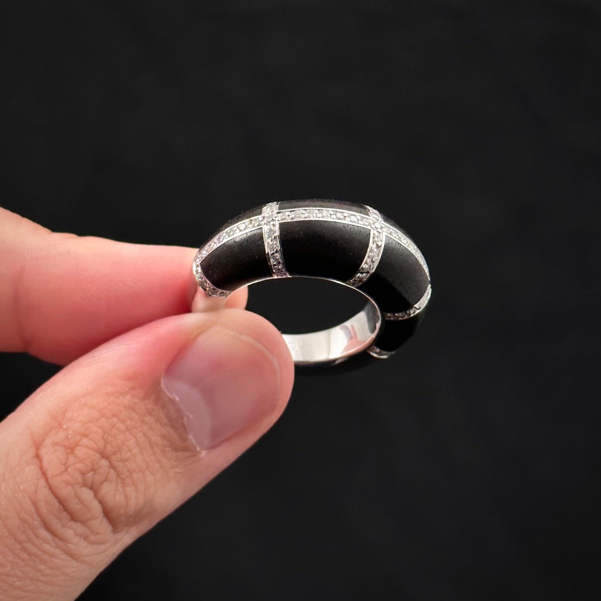 Chaumet Anneau Anillo de Cóctel Diamante Ébano Negro Oro Blanco 18K Francés Años 90 en venta 7