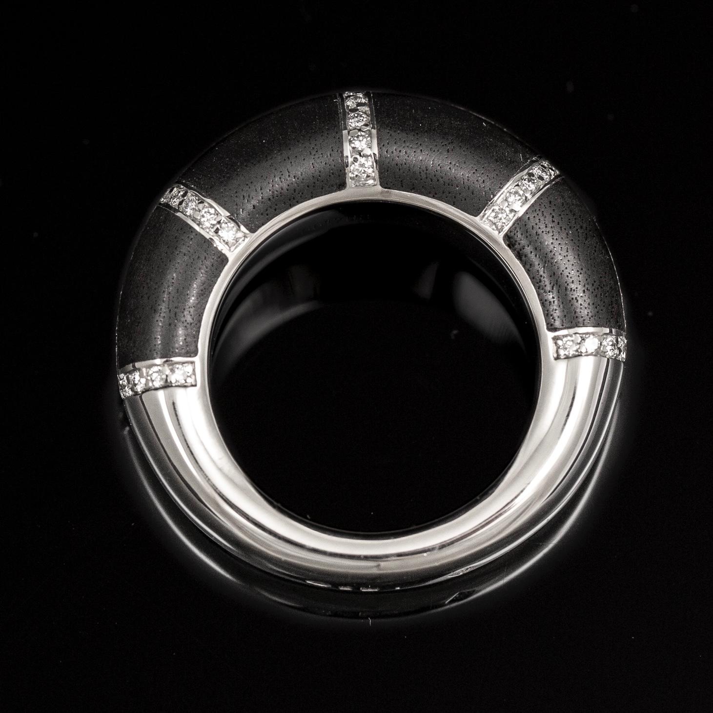Chaumet Anneau Anillo de Cóctel Diamante Ébano Negro Oro Blanco 18K Francés Años 90 Moderno en venta