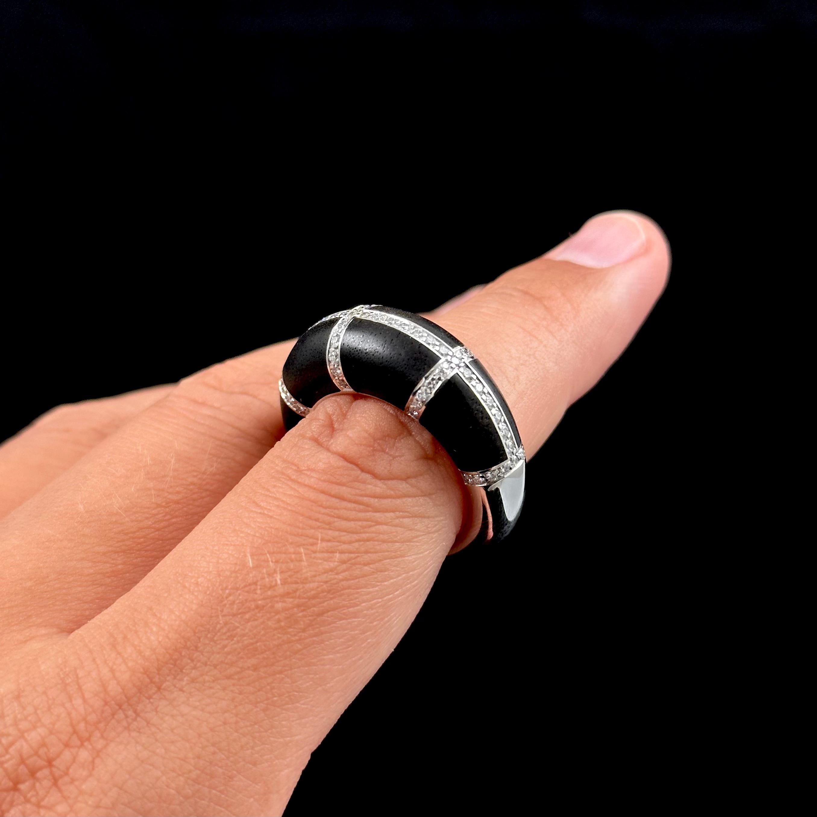Chaumet Anneau Anillo de Cóctel Diamante Ébano Negro Oro Blanco 18K Francés Años 90 Corte redondo en venta
