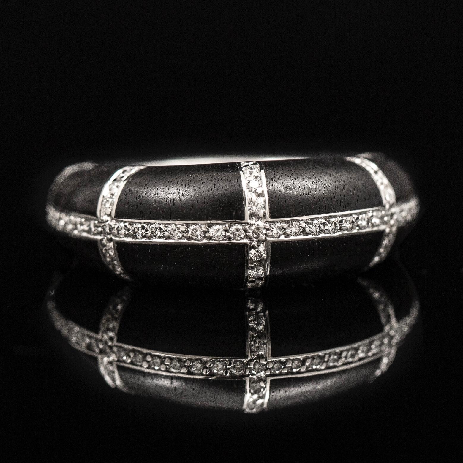 Modern Chaumet Anneau Diamond Black Ebony Cocktail Ring 18k White Gold French 1990s For Sale