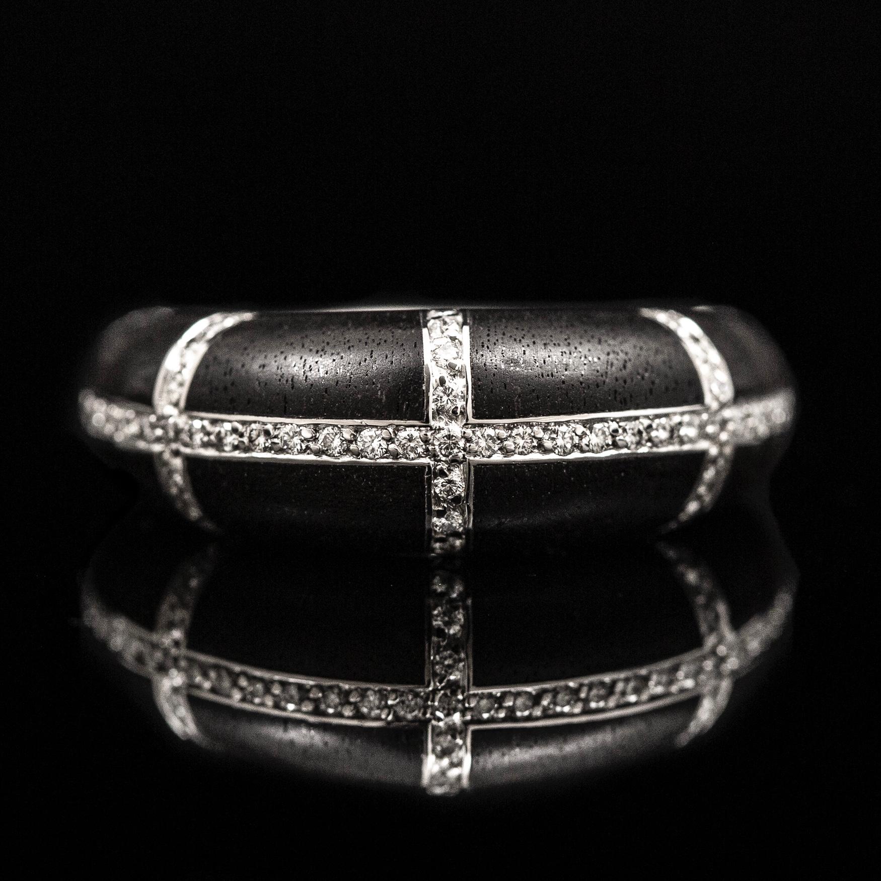 Chaumet Anneau Anillo de Cóctel Diamante Ébano Negro Oro Blanco 18K Francés Años 90 en venta 1