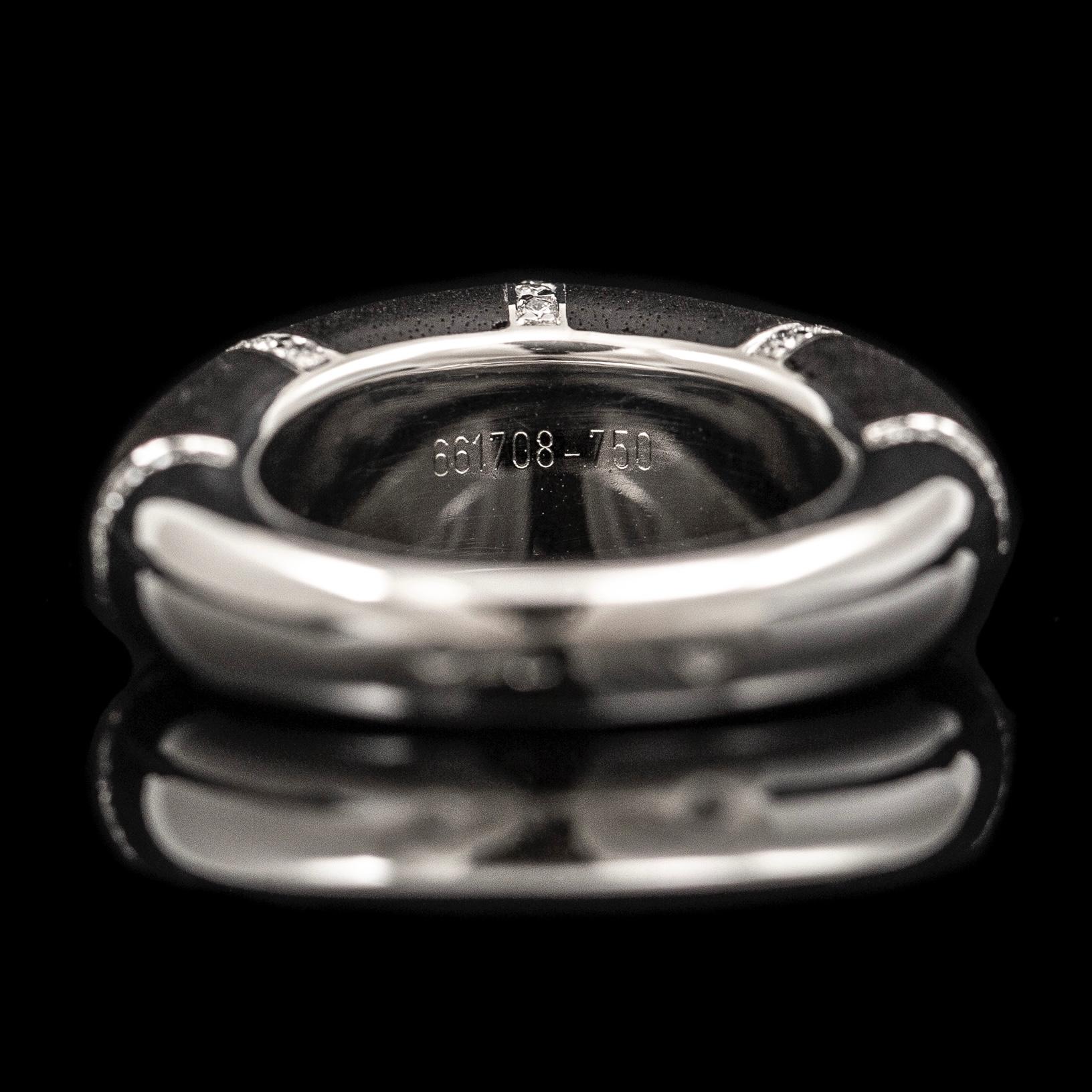 Women's or Men's Chaumet Anneau Diamond Black Ebony Cocktail Ring 18k White Gold French 1990s For Sale