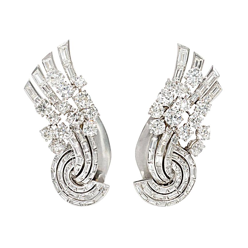 Chaumet Art Deco Diamond and Platinum Fan-Shaped Earrings/Dress Clips