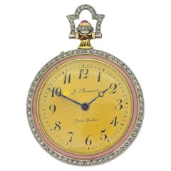 Antique Chaumet Art Deco Enamel and Diamond Pocket Watch